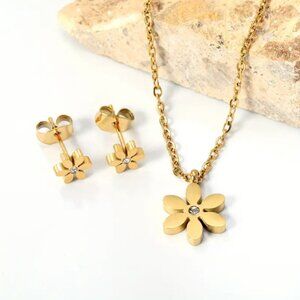 🍏50% OFF/3+...Dainty Daisy Flower Earrings/Necklace Set (Gold)